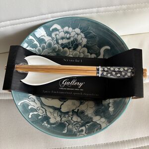 Tabletops Gallery 8" Ramen Bowl/Spoon/Chopsticks Set Asian Foo Dog Ceramic